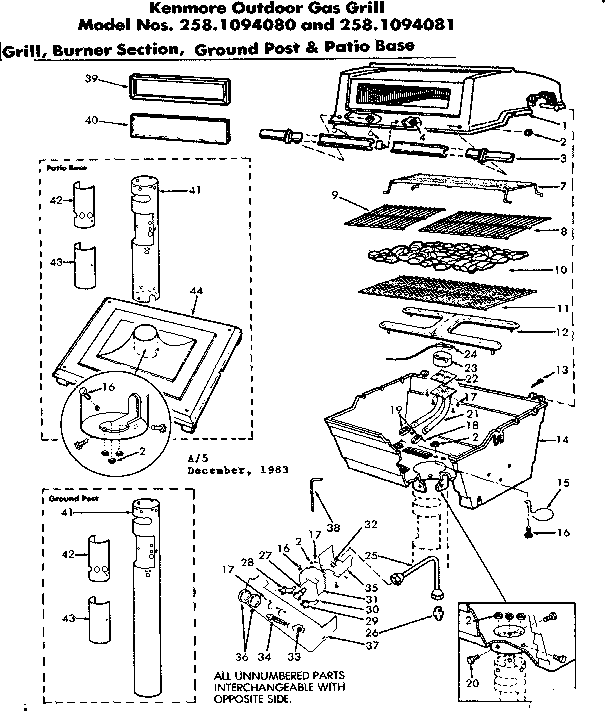 Grill burner section ground post & patio base