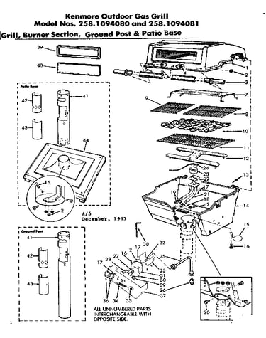 Grill burner section ground post & patio base