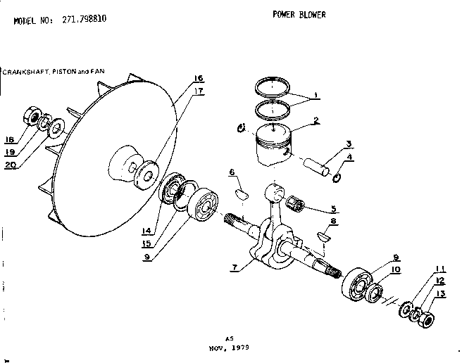 Crankshaft piston and fan
