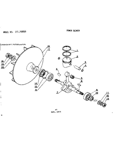 Crankshaft piston and fan