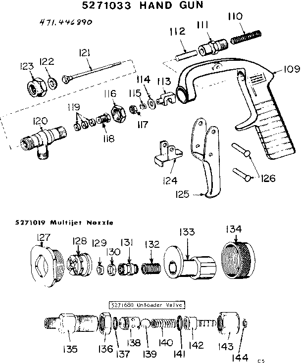 Hand gun, multijet nozzle & unloader valve