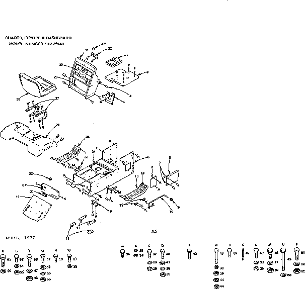 6 garden tractor/chassis, fender & dashboard