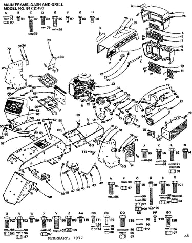 6 twin garden tractor/main frame, dash and grill