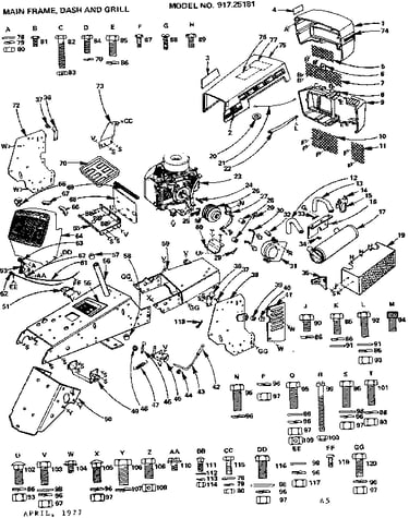 6 twin garden tractor/main frame, dash and grill