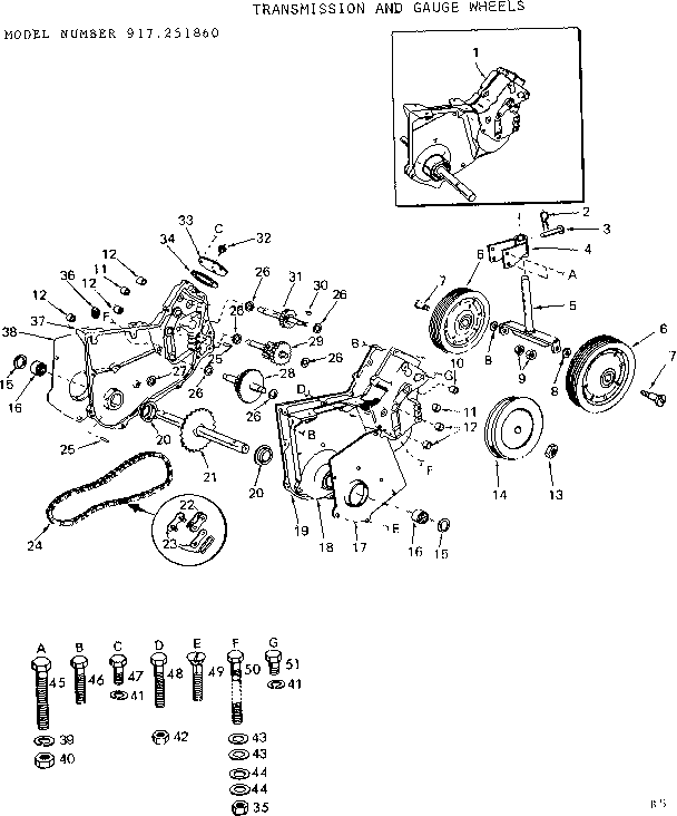 Transmission and gauge wheels