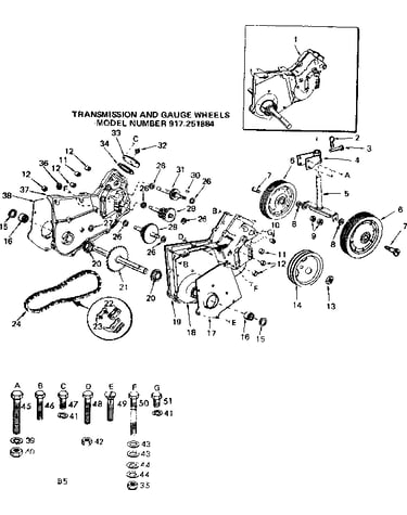 Transmission and gauge wheels