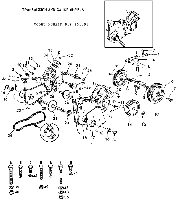 Transmission and gauge wheels