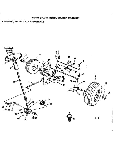 16 lawn tractor/steering front axle and wheels