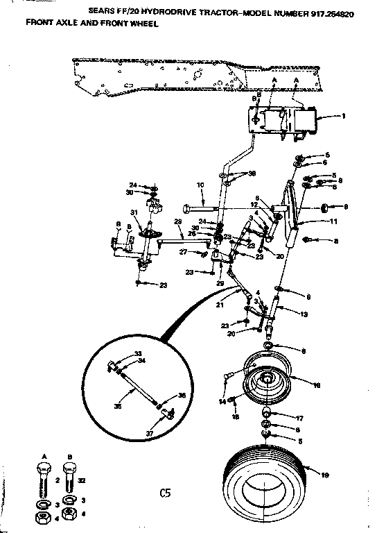 20 hydrodrive tractor/front axle and front wheel