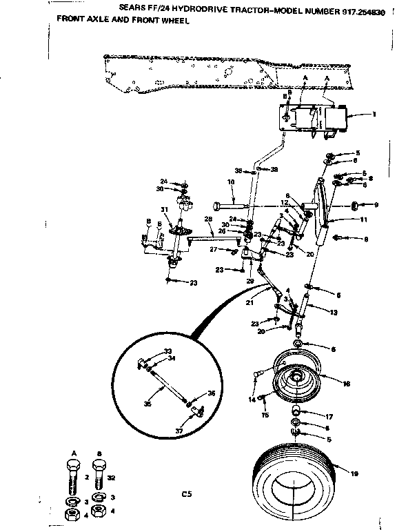 24 HYDRODRIVE TRACTOR/FRONT AXLE AND FRONT WHEEL