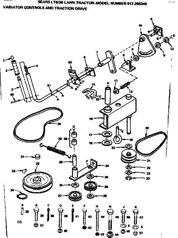 36 LAWN TRACTOR/VARIATOR CONTROLS AND TRACTION DRIVE