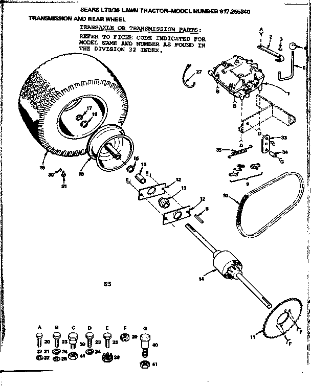 36 lawn tractor/transmission & rear wheel