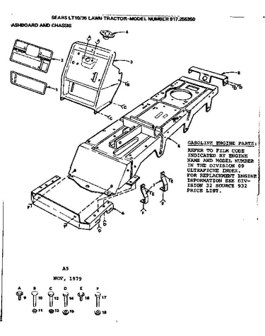 36 lawn tractor/dashboard and chassis
