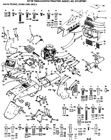 18 twin-garden tractor/main frame, dash and grill
