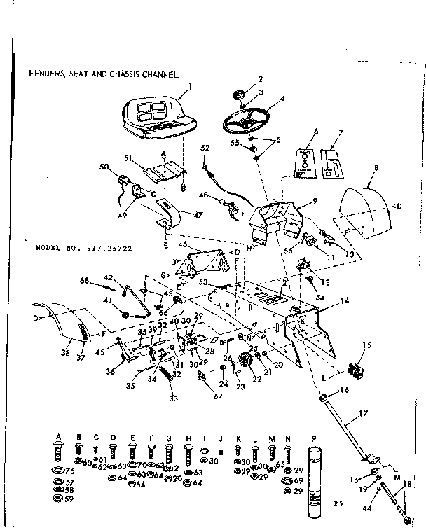 10 garden tractor/fenders, seat and chassis channel