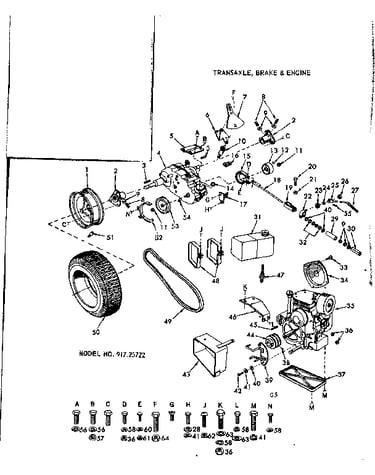 10 garden tractor/transaxle, brake and engine