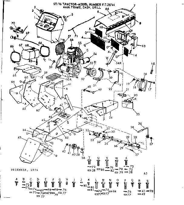 16 garden tractor/main frame, dash & grill