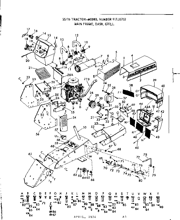 16 tractor/main frame, dash, grill