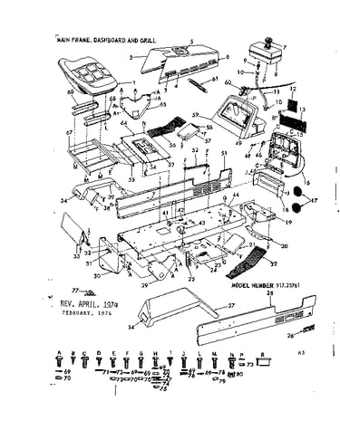 8 lawn tractor/main frame, dashboard & grill