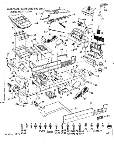 10e lawn tractor/main frame, dashboard and grill