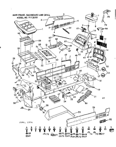 10e lawn tractor/main frame, dashboard & grill