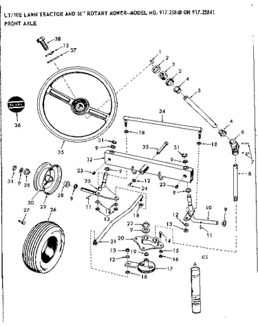 10e lawn tractor and 36 in rotary mower/front axle