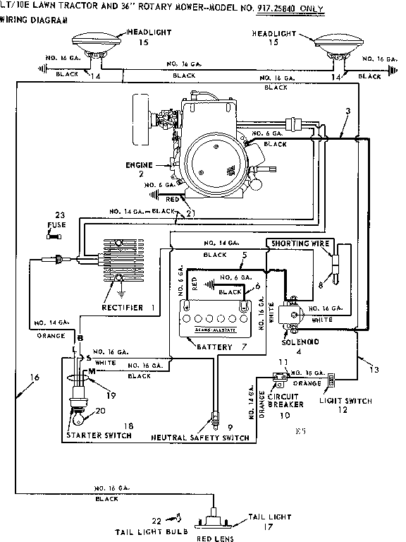 10E LAWN TRACTOR AND 36 IN ROTARY MOWER/WIRING DIAGRAM