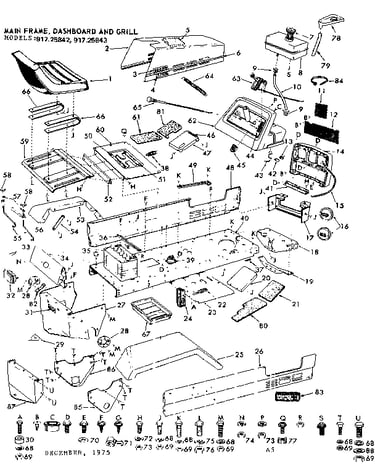 10e lawn tractor & rotary mower/main frame,dashboard & grill