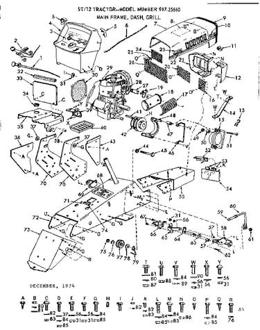 12 garden tractor/main frame, dash, grill