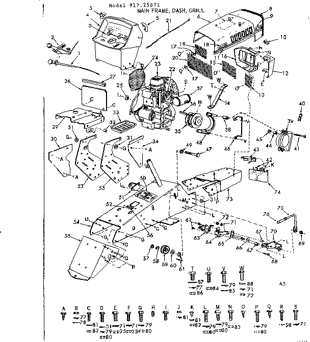 16 garden tractor/main frame, dash, grill