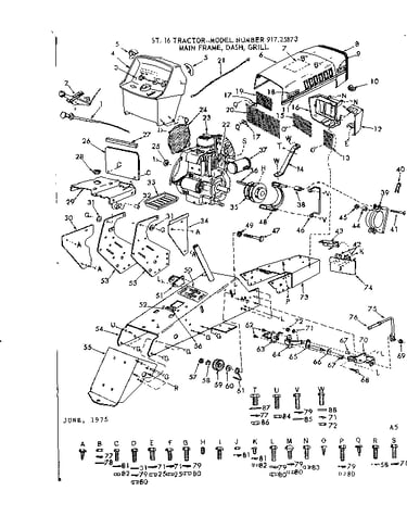 16 garden tractor/main frame, dash, grill
