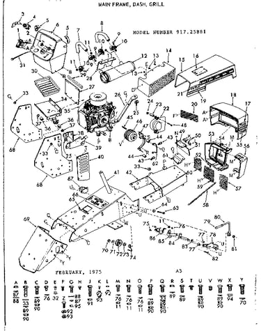 16 garden tractor/main frame, dash, grill