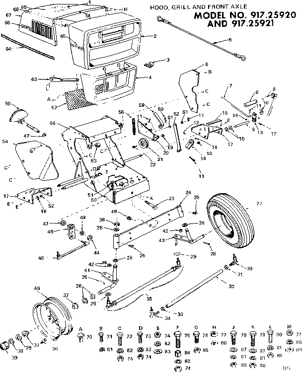 10x garden tractor/hood, grill & front axle
