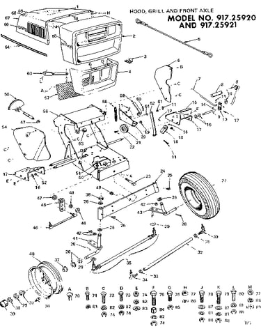 10x garden tractor/hood, grill & front axle