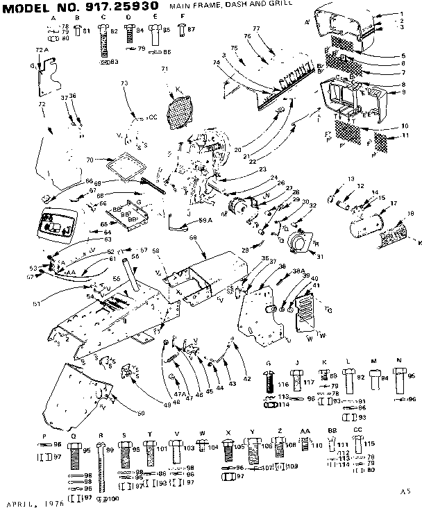 12 garden tractor/main frame, dash and grill