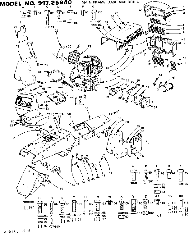 16 garden tractor/main frame, dash & grill