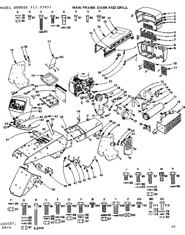 16 twin garden tractor/main frame, dash and grill