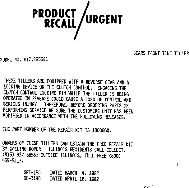 Product recall/urgent