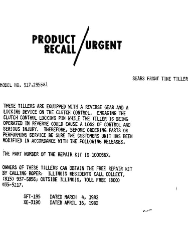 Product recall/urgent