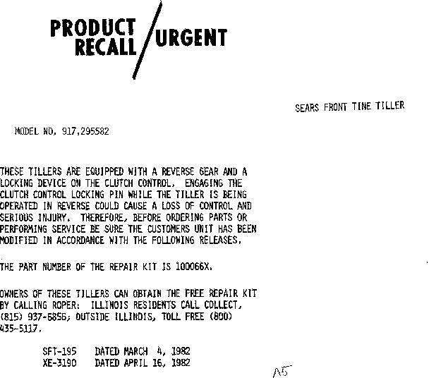 Product recall/urgent