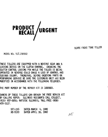 Product recall/urgent