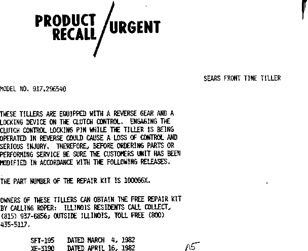 Product recall/urgent