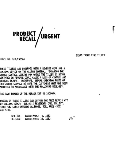 Product recall/urgent
