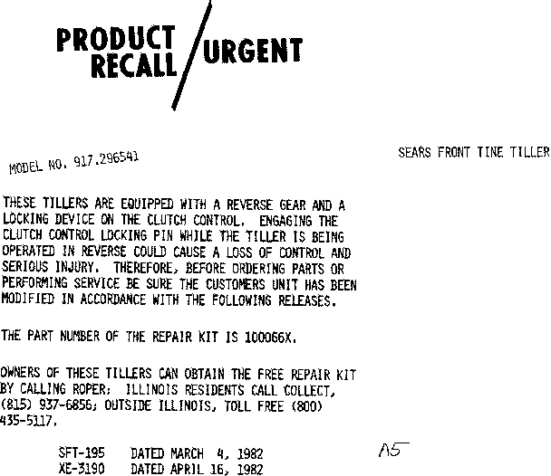 Product recall/urgent