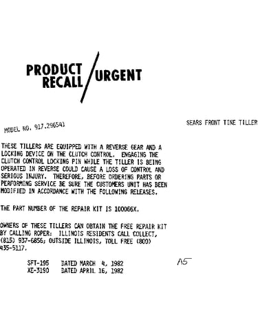 Product recall/urgent