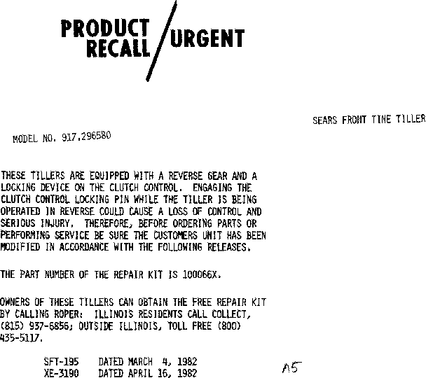 Product recall/urgent