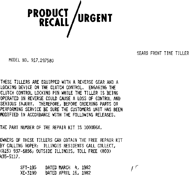 Product recall/urgent