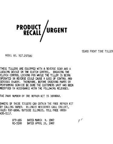 Product recall/urgent