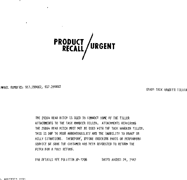 PRODUCT RECALL/URGENT