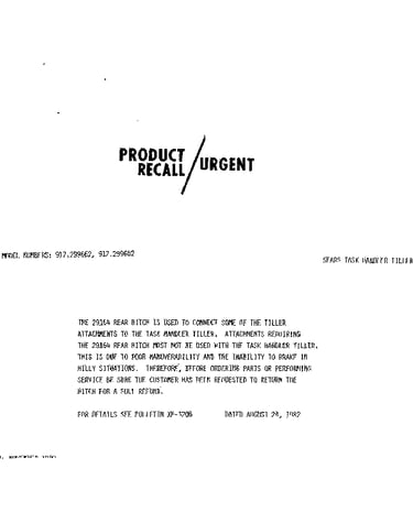 Product recall/urgent